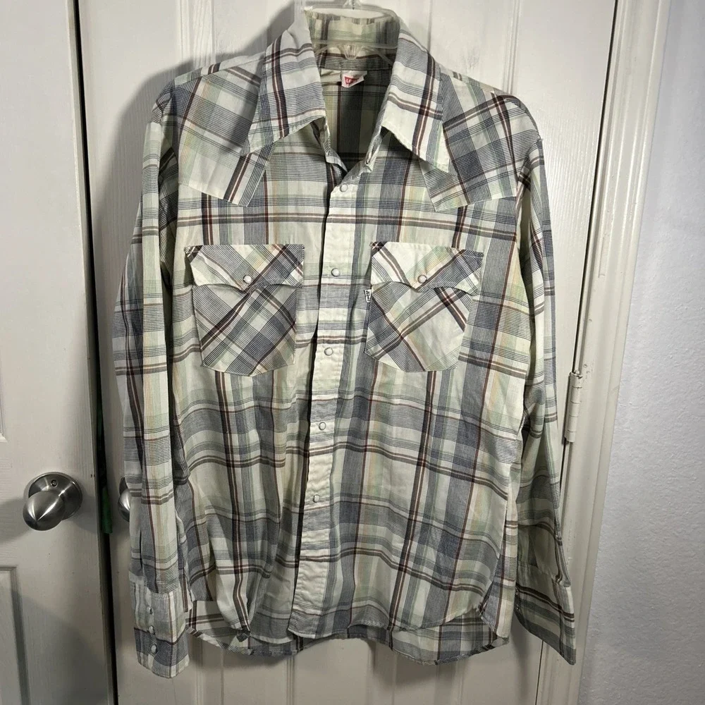 Vintage 70s/80s‎ Levi's Pearl Snap Button Up Western Shirt Size Large